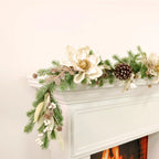 Cream magnolia & cone glitter garland - 180cm