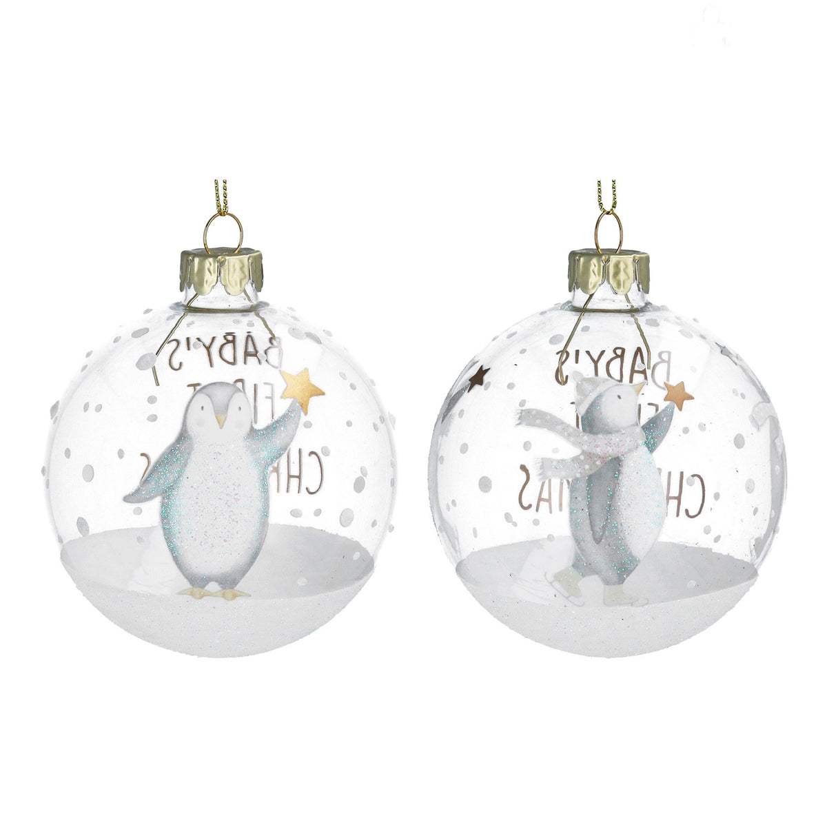 Baby's 1st Christmas with penguin glass bauble