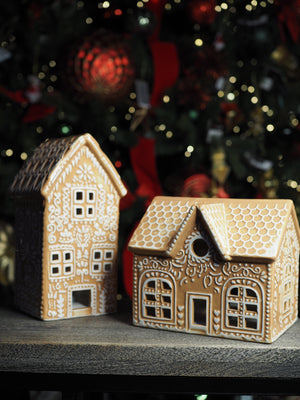 Ceramic LED light up gingerbread cottage