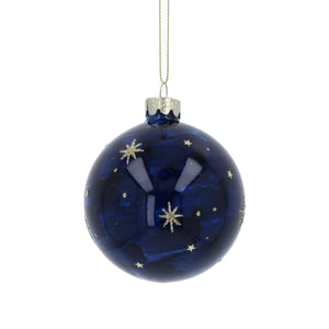 Dark blue marbled bauble with gold stars