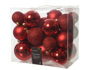 Box of 26 Christmas red shatterproof baubles