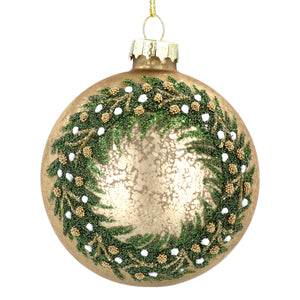 Antique gold bauble with beaded wreath