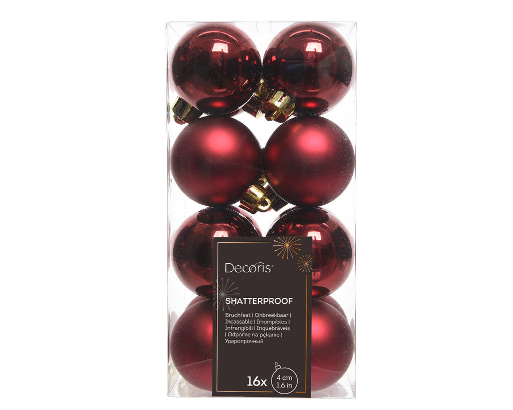 Box of 16, 4cm Oxblood shatterproof baubles