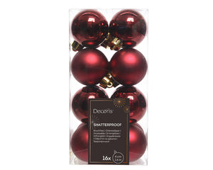 Box of 16, 4cm Oxblood shatterproof baubles