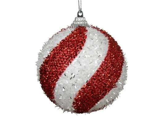 Large Red/ White Bauble with tinsel