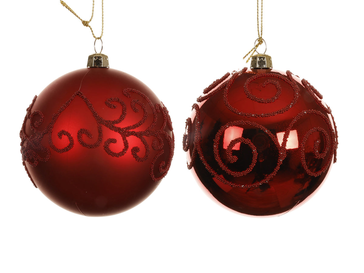 Christmas red matt and glossy swirl shatterproof baubles