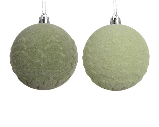Green velvet embossed tree bauble