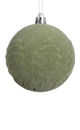 Green velvet embossed tree bauble