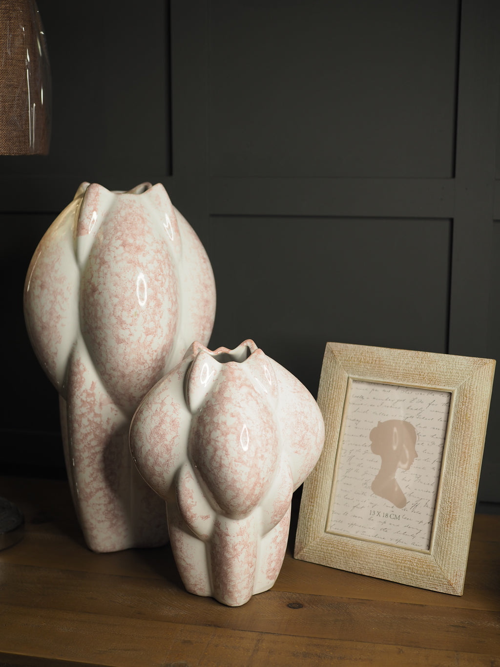 Pink and white mottled stoneware vase