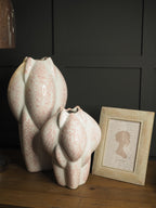 Pink and white mottled stoneware vase