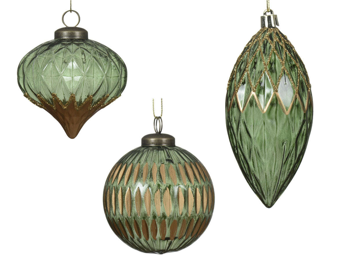 Elegant pine green and gold detail shatterproof baubles