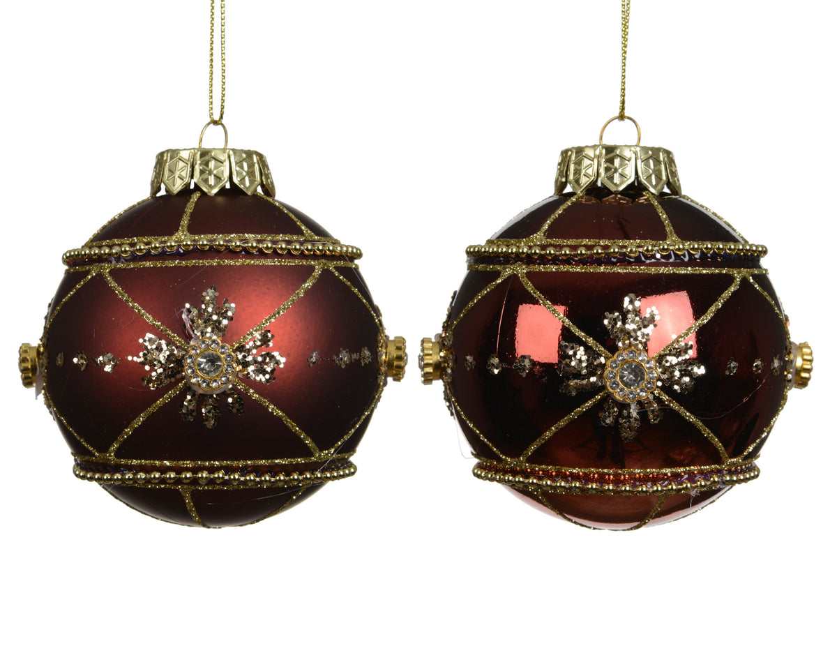 Burgundy and gold jewelled shatterproof bauble