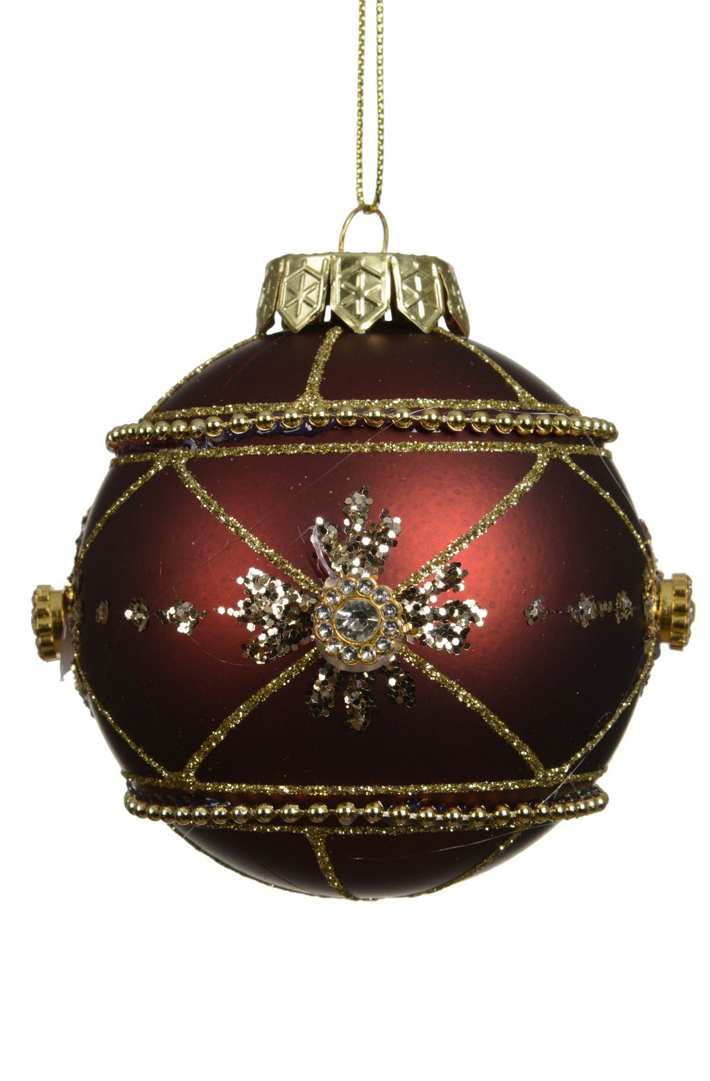 Burgundy and gold jewelled shatterproof bauble