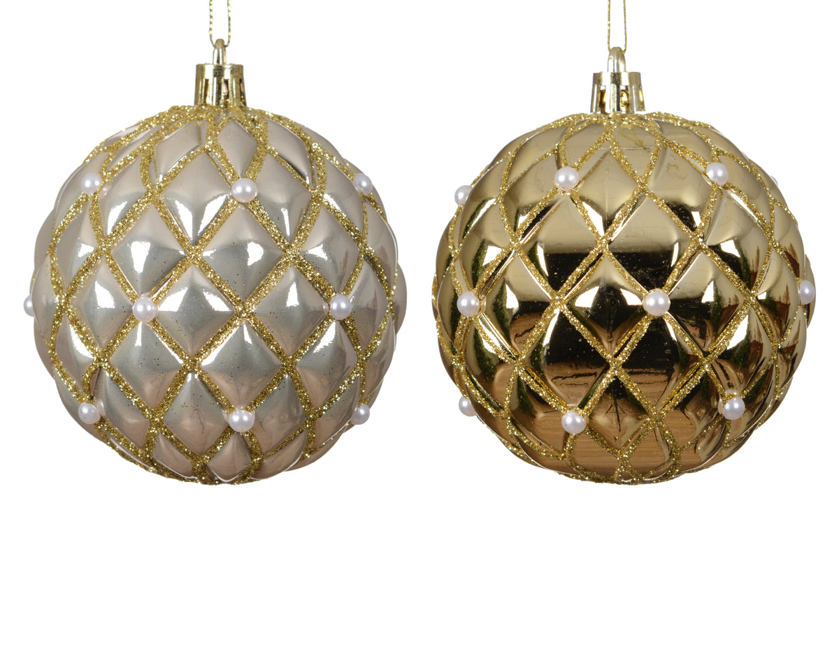 Cream and gold shatterproof bauble with pearls