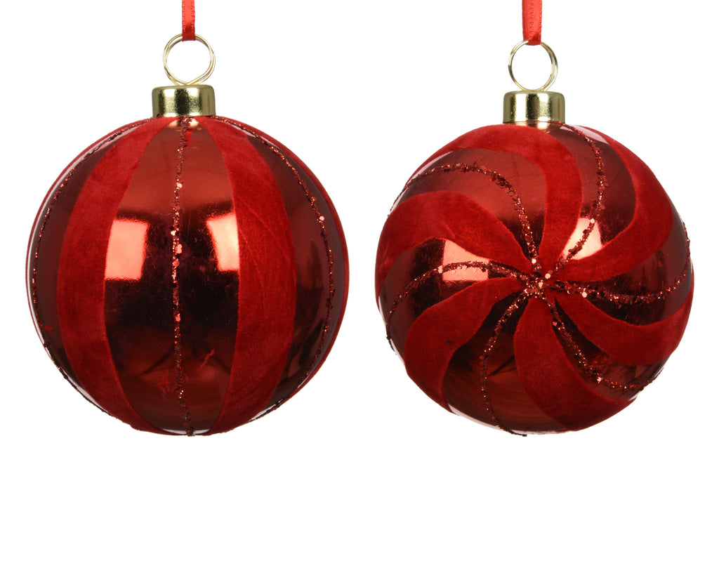 Red flocked shatterproof baubles