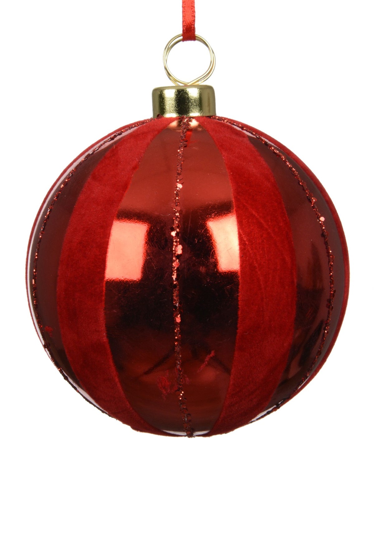 Red flocked shatterproof baubles