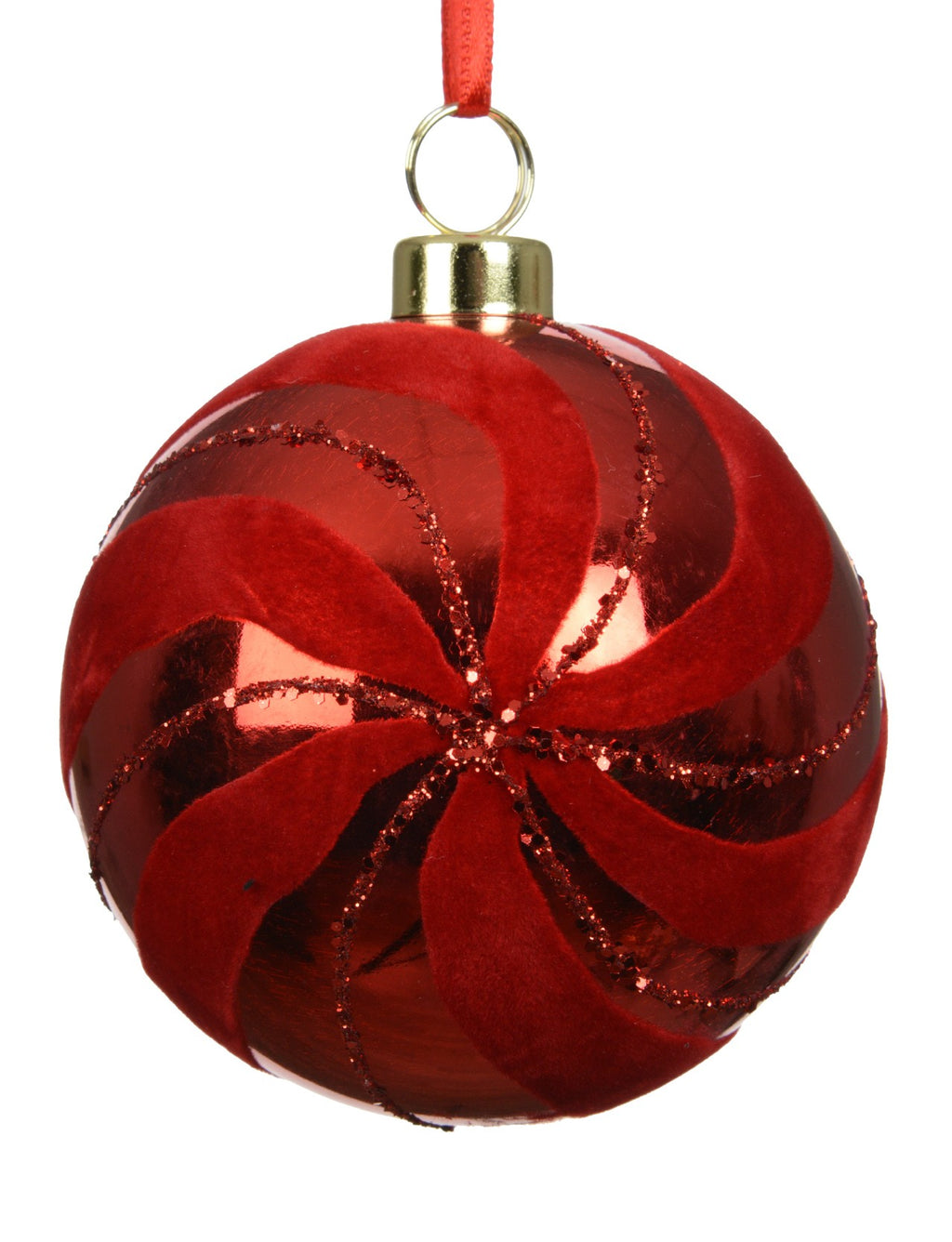 Red flocked shatterproof baubles