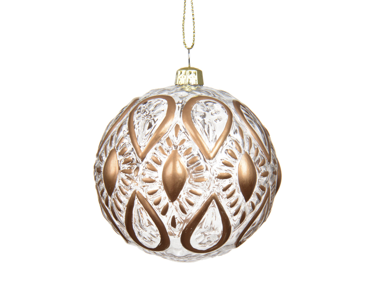 Gold and white Aztec patterned shatterproof bauble
