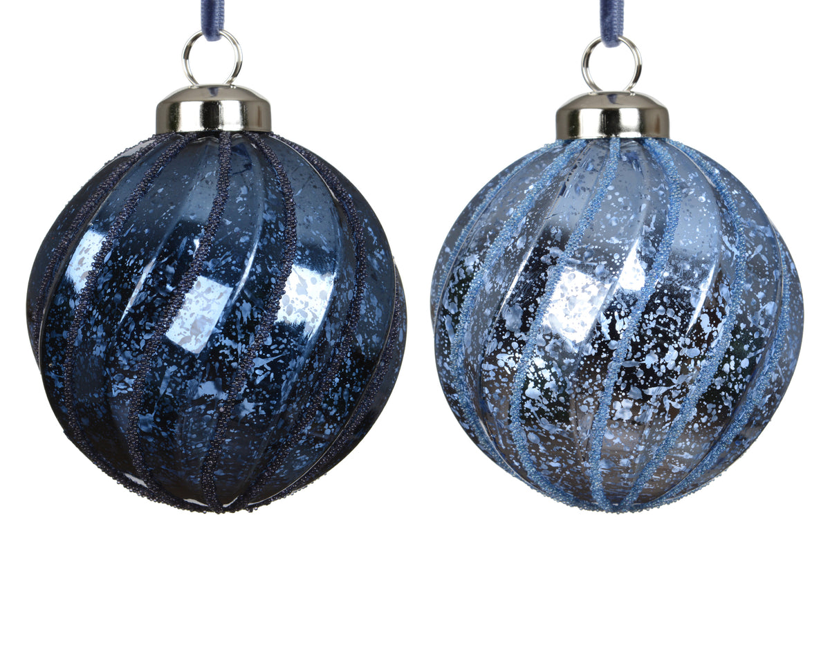 Navy/baby blue speckled swirly shatterproof bauble