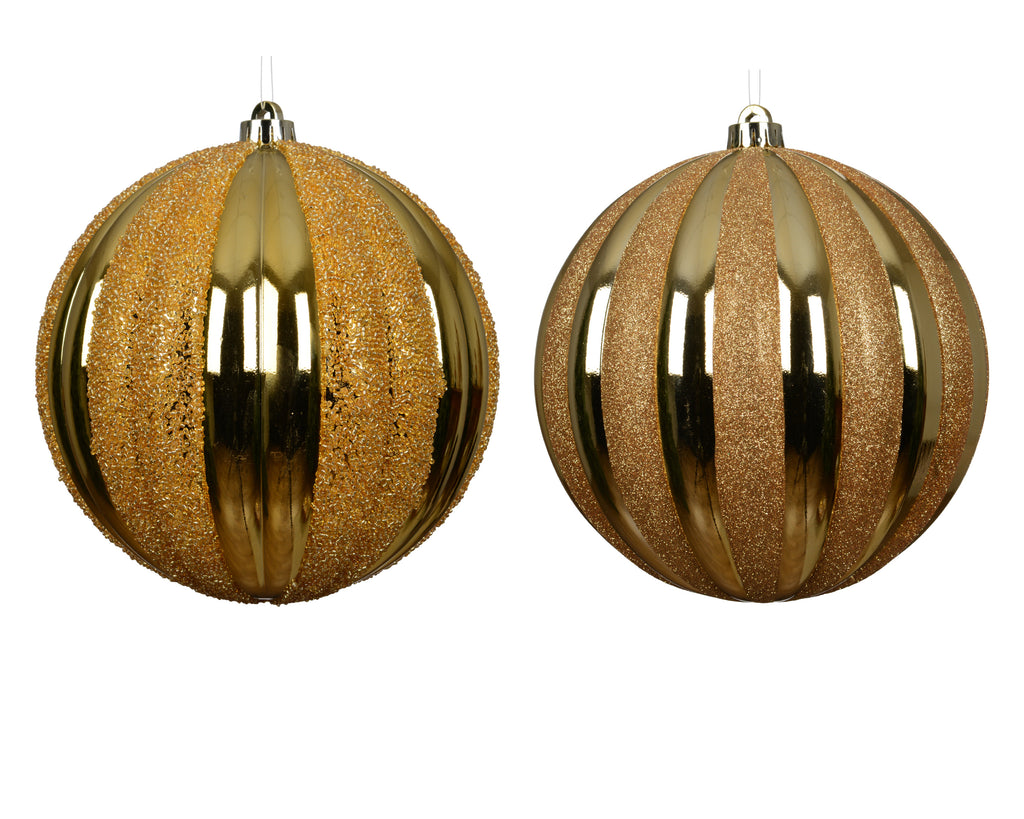 Light gold glittery striped oversized shatterproof baubles 20cm