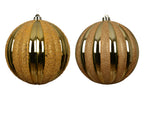 Light gold glittery striped oversized shatterproof baubles 20cm