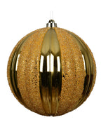 Light gold glittery striped oversized shatterproof baubles 20cm