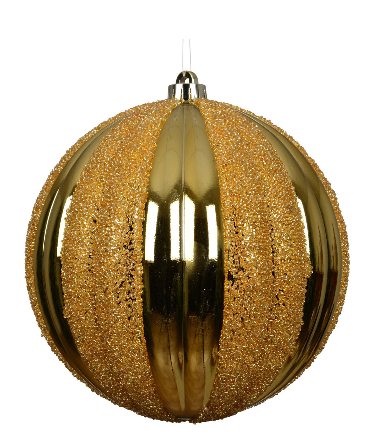 Light gold glittery striped oversized shatterproof baubles 20cm