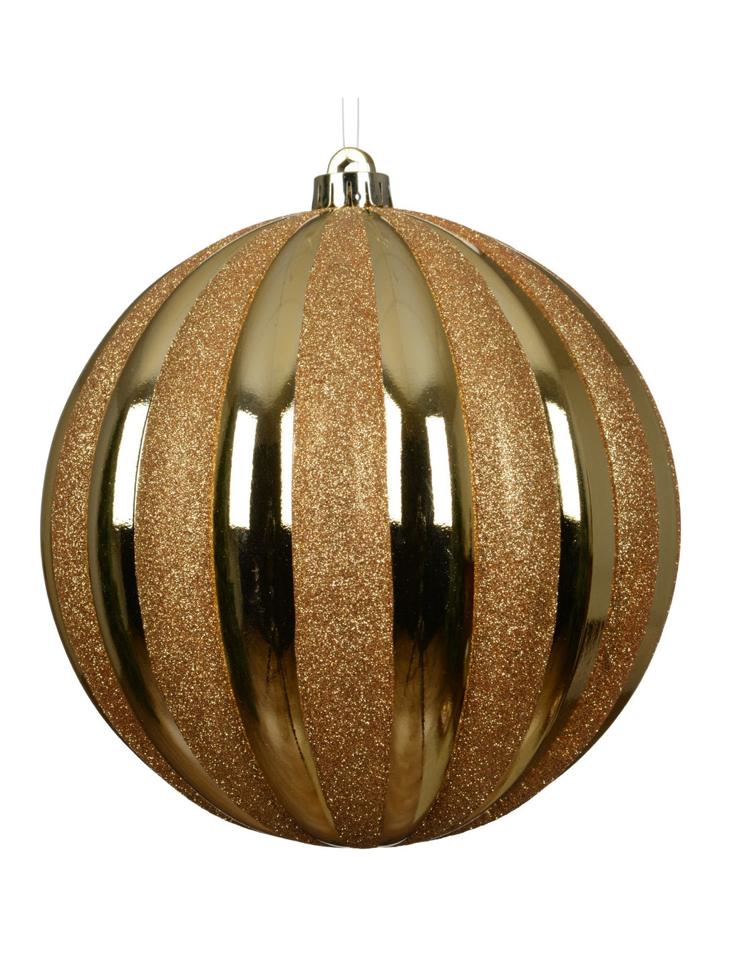 Light gold glittery striped oversized shatterproof baubles 20cm