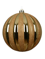 Light gold glittery striped oversized shatterproof baubles 20cm