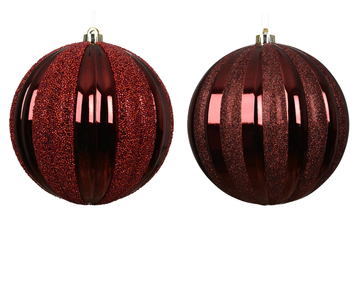 Burgundy glittery striped oversized shatterproof baubles 20cm