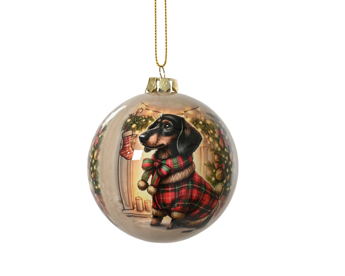 Vintage style dacshund dog  shatterproof bauble