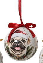 Festive dogs with santa hats and ribbon shatterproof bauble