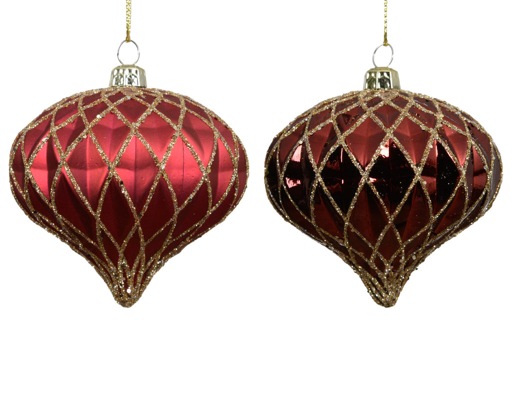 Oxblood onion shaped glittery bauble
