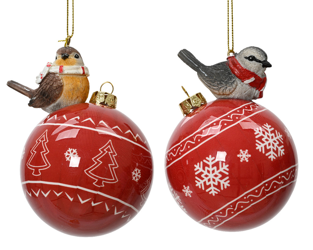 Festive birds on Christmas bauble (2 styles)