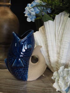 Porcelain blue and sand fish vase with glaze finish