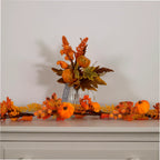 Orange velvet pumpkin and berry Autumn garland 178cm