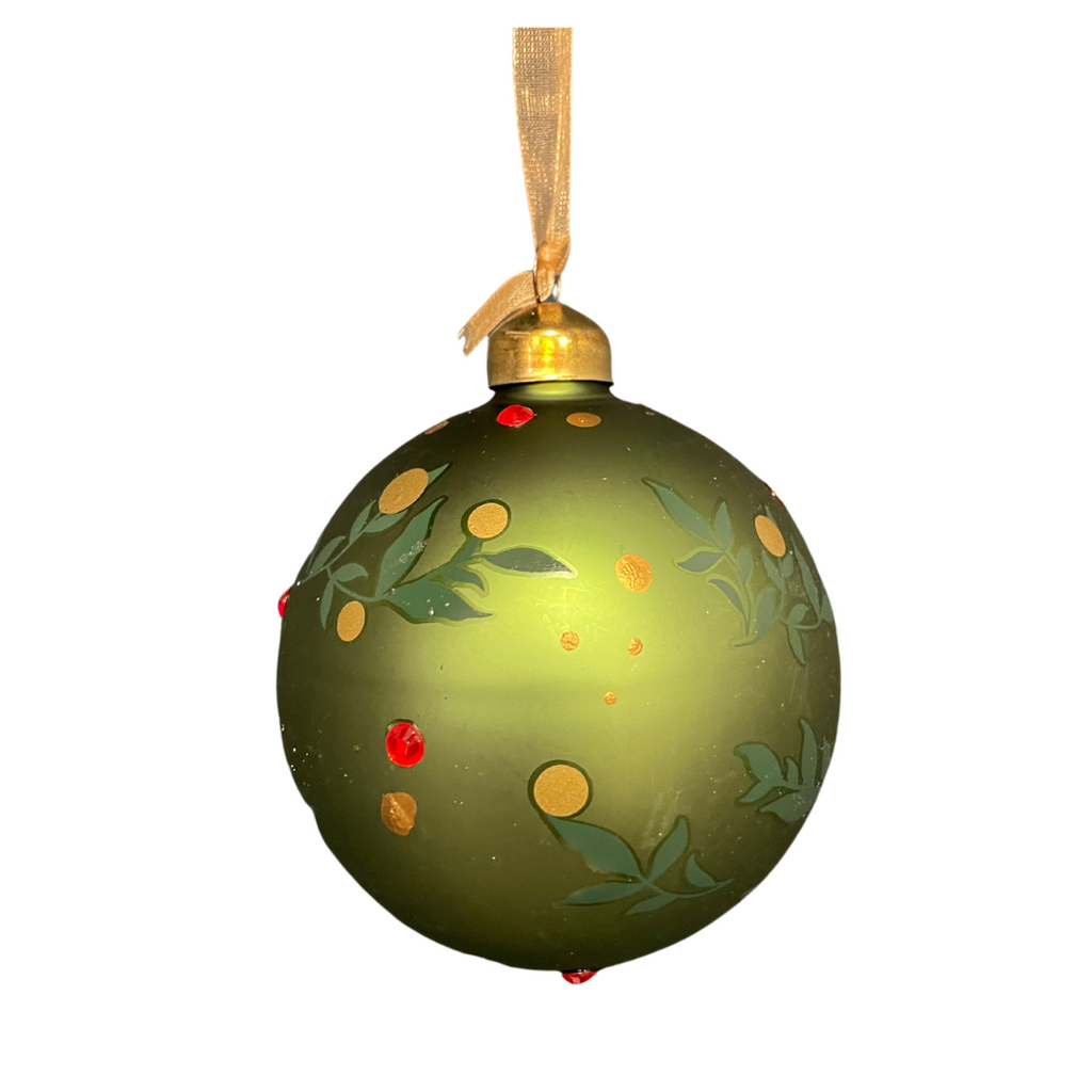 Traditional Christmas Green Bauble with Red Diamantes