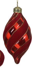 Christmas red flocked striped glass baubles