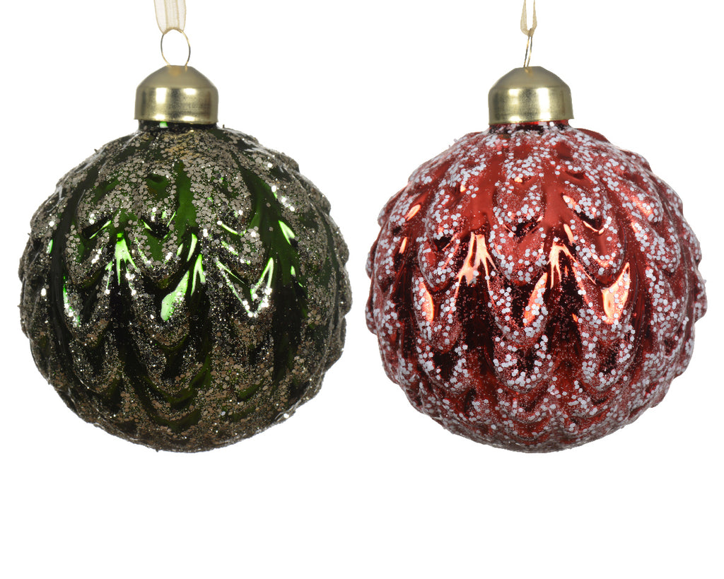 Glitter bauble in green or red