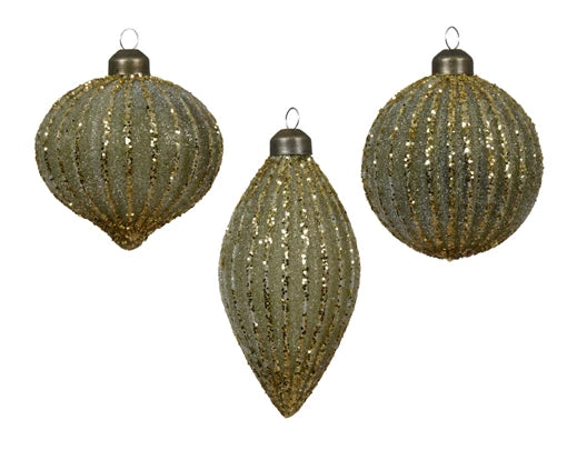 Light Green Bauble with Gold Glitter Lines