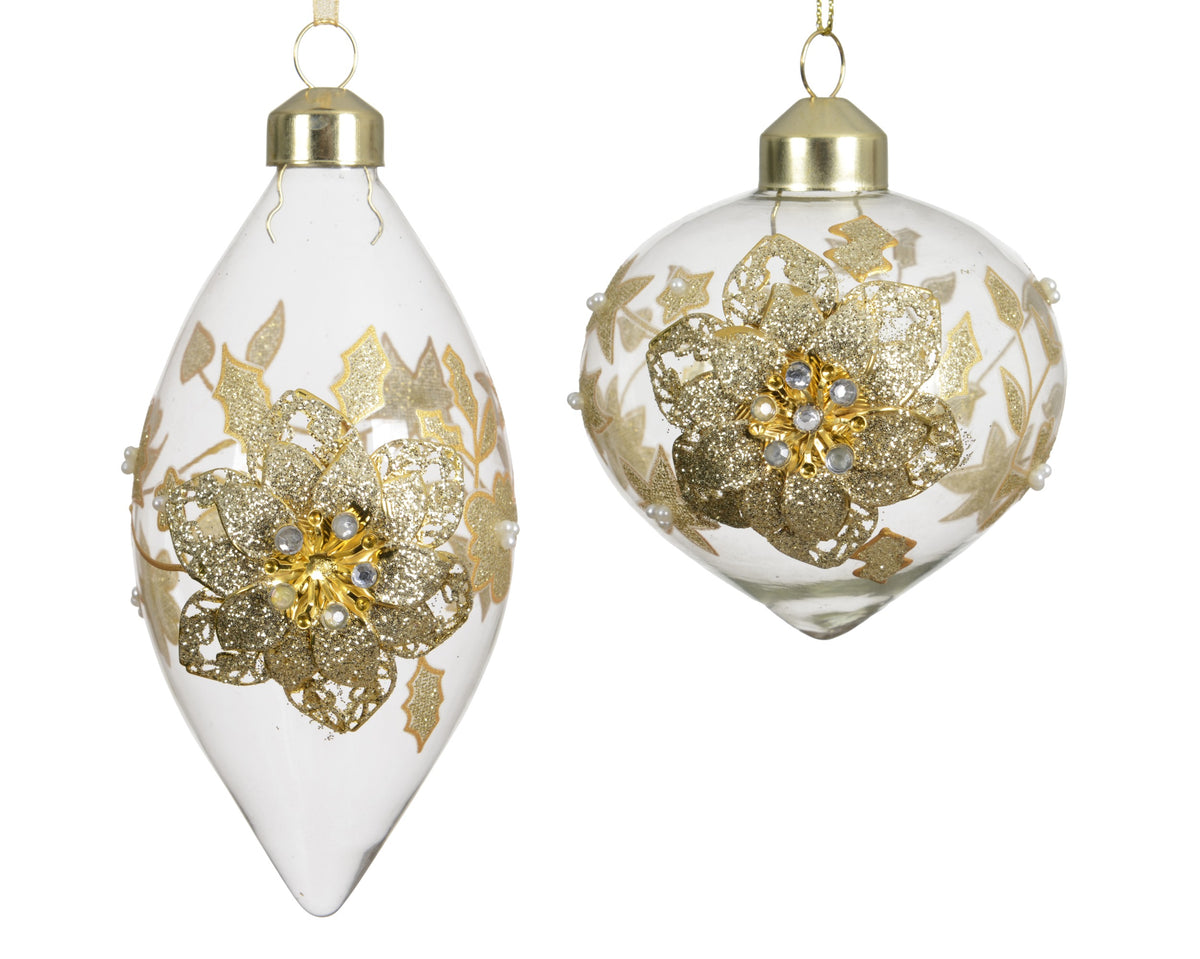 Floral and gem detailed glass bauble