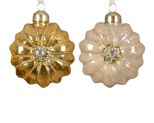 Flower shaped bauble with glitter centre