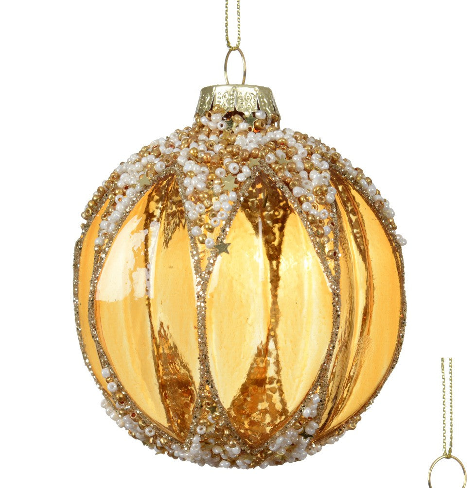 Amber/pink beaded glass baubles