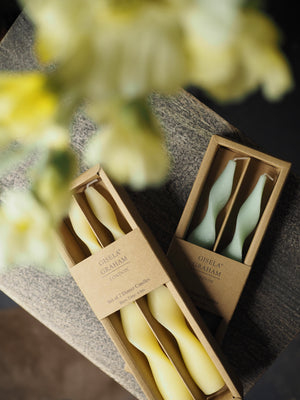 Pastel green twist dinner candles