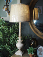 Buffet table lamp with burlap shade