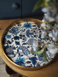 Blue and cream floral print tray with gold rim