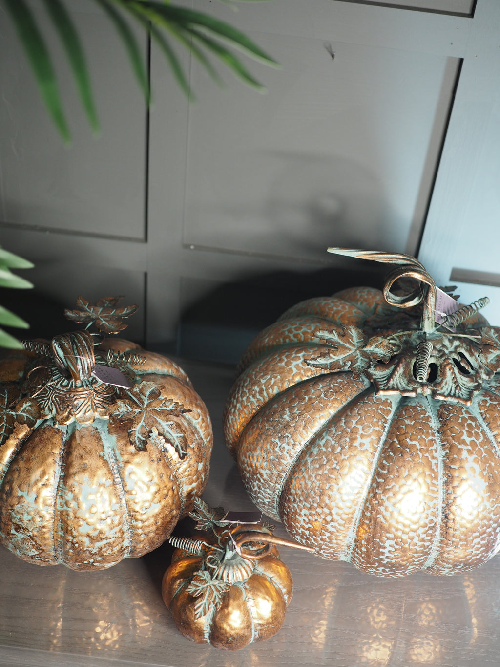 Copper Antiqued Metal Pumpkin Ornament, Medium