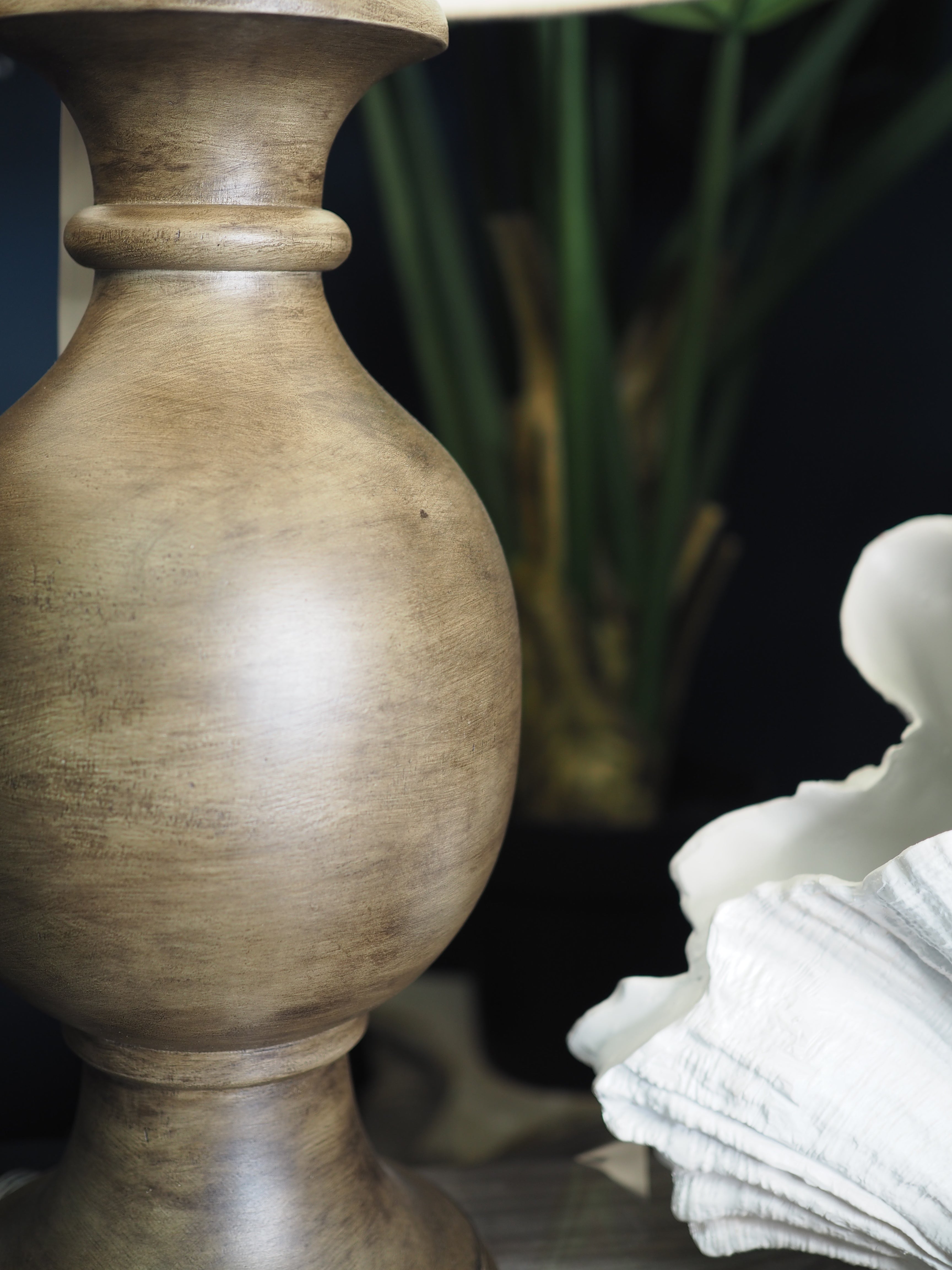 Rich wood bulbous lamp base and shade