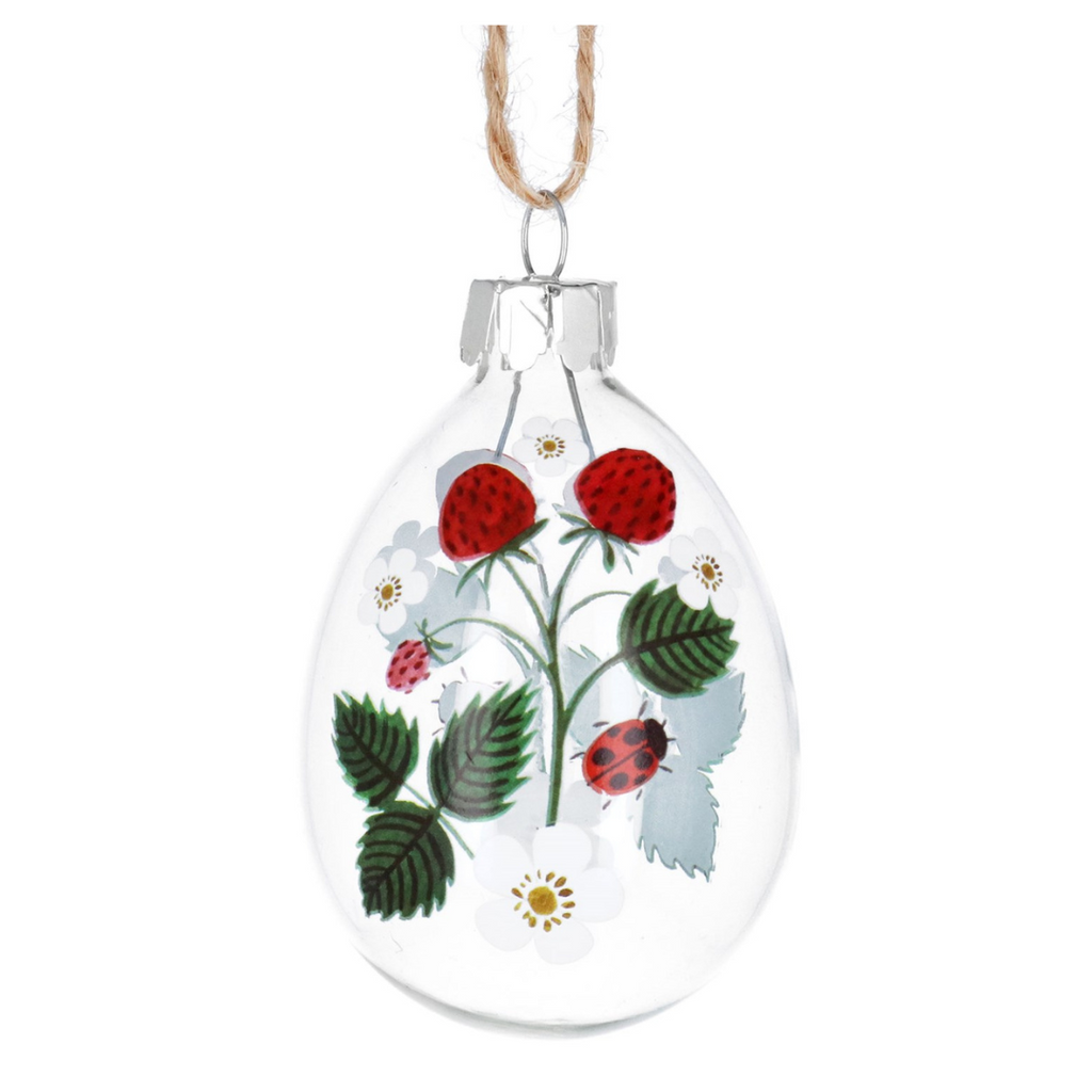 Strawberries/daisy clear glass hanging dec