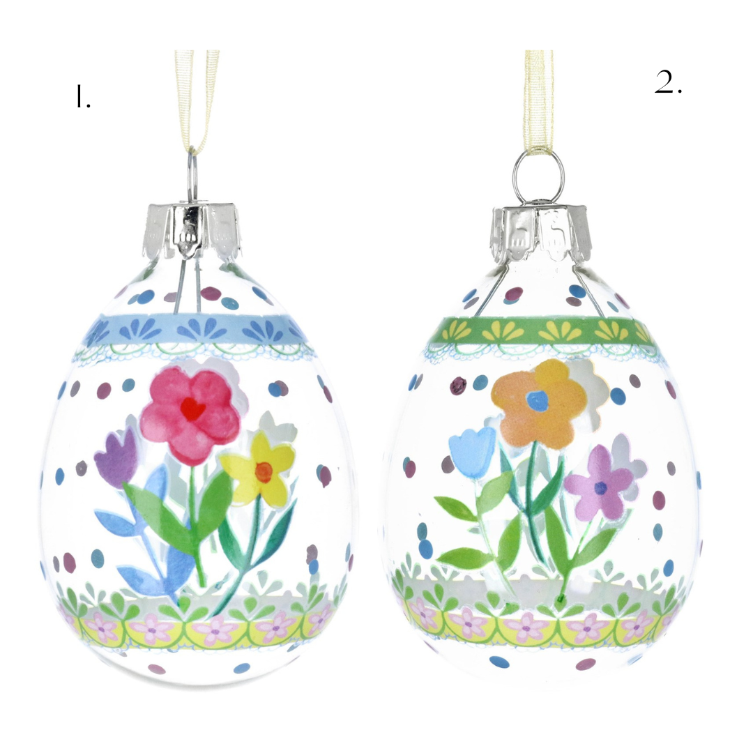 Pastel flowers and dots clear glass egg hanging decs (2 Styles)